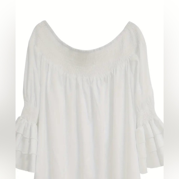 Passion White Off The Shoulder Loose Dress, with Bell Ruffle Cuff - Picture 6 of 11